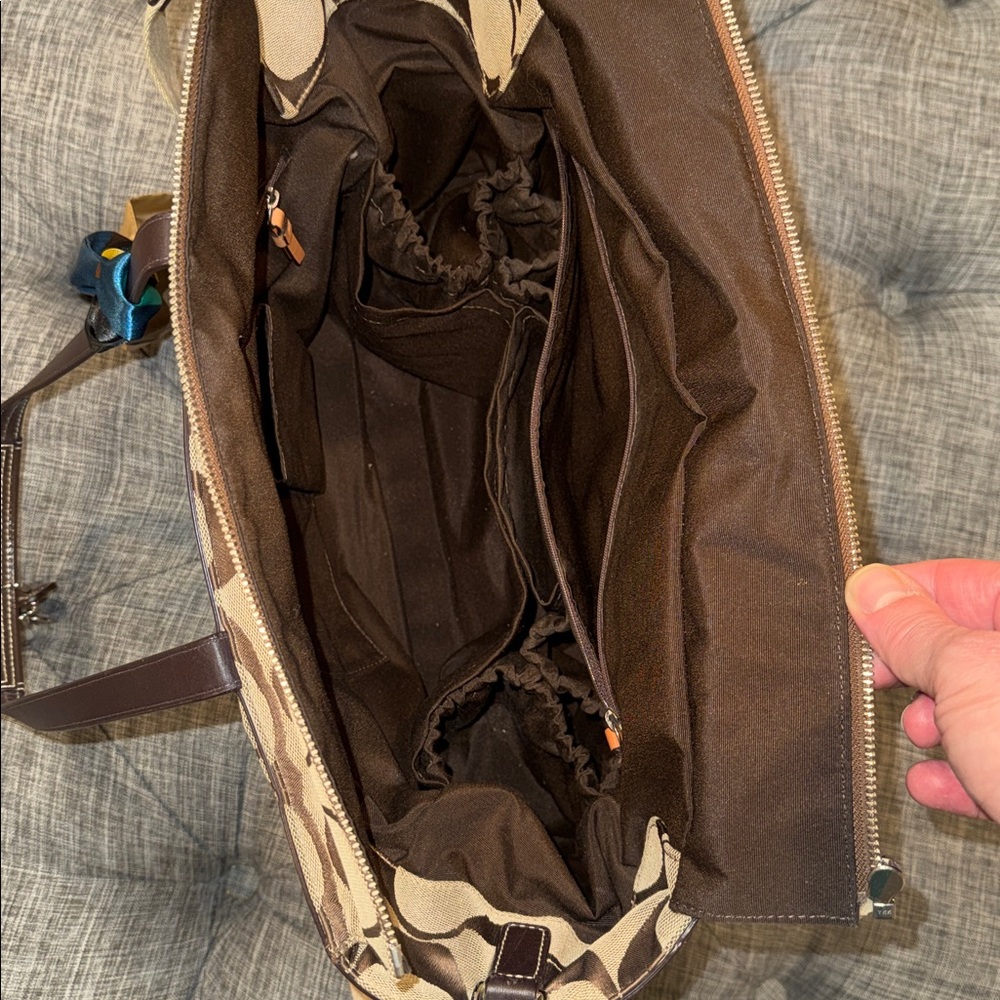 Coach Signature Stripe Baby Diaper Work Travel Large Canvas Brown Tote - Picture 11 of 17